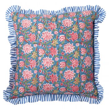 Sanganeri Block Printed Cushion Cover - Blue