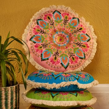 Bohemia Mandala Embroidered Cushion - Pink