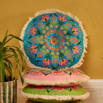 Bohemia Mandala Embroidered Cushion - Turquoise