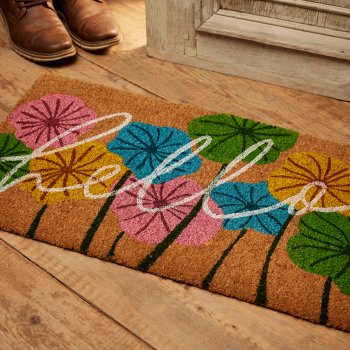 Hello Floral Coir Doormat