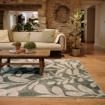 Eco-Washable Green Eden Leaves Rug - 160 x 230cm
