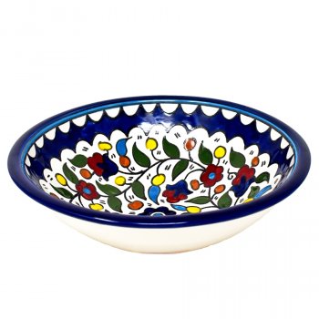 Floral Colourful Hand Painted Ceramic Serving Bowl - Navy