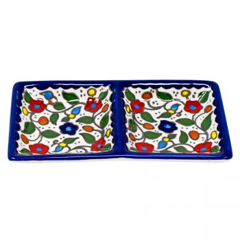 Floral Colourful Hand Painted Ceramic Rectangle Divided Dish - Navy