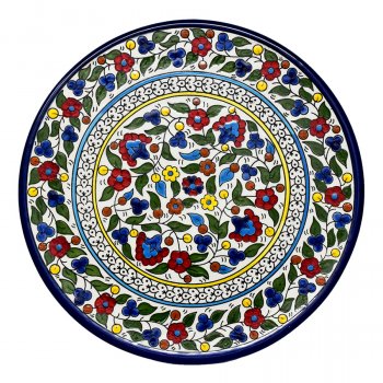 Floral Colourful Hand Painted Ceramic Platter - Navy