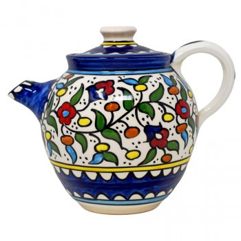 Floral Colourful Hand Painted Ceramic Tea Pot - Navy
