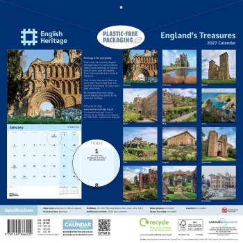 English Heritage England Treasures 2027 Wall Calendar