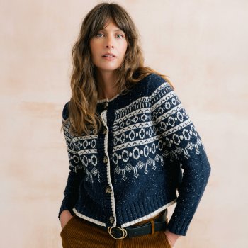 Lily & Me Easel Knit Cardigan - Fair Isle Fleck - Navy