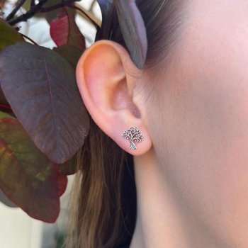 Silver Coloured Tree of Life Stud Earrings