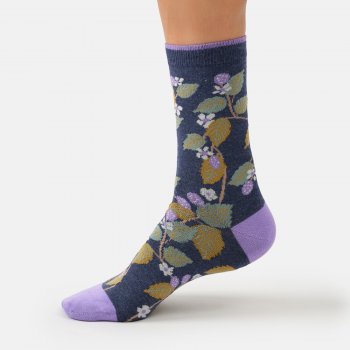 Thought Blackberry Bramble Organic Cotton Crew Socks - Indigo - UK 4-7