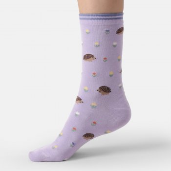 Thought Hedgehog Meadow Bamboo Crew Socks - Lavender - UK 4-7