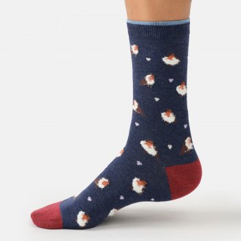 Thought Fluffy Robin Organic Cotton Crew Socks - Indigo - UK 4-7