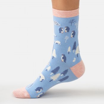 Thought Arctic Friends Bamboo Crew Socks - Periwinkle - UK 4-7
