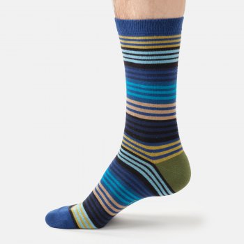 Thought Strata Stripe Organic Cotton Crew Socks - Blue - UK 7-11