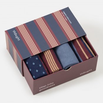 Thought Gentlemens Classic Patterns Organic Cotton Socks Gift Box - UK 7-11 - 4 Pairs