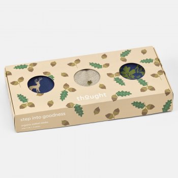 Thought Acorn Estate Organic Cotton Socks Gift Box - UK 7-11 - 3 Pairs