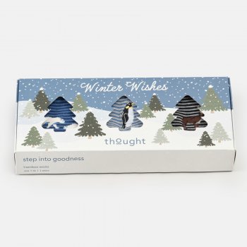 Thought Striped Winter Animals Bamboo Socks Gift Box - UK 7-11 - 3 Pairs