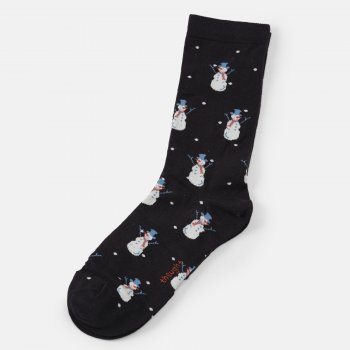 Thought Happy Snowman Organic Cotton Christmas Jumper Socks In a Bag - Black - UK 7-11
