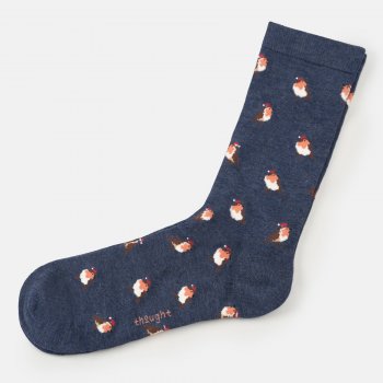 Thought Festive Robin Organic Cotton Hangable Socks Gift Box - Navy - UK 7-11