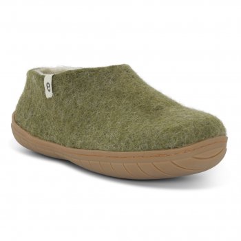 Egos Handmade Natural Wool Full Slipper Shoe - Moss Green
