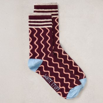 White Stuff Organic Wavy Rib Ankle Socks - Plum