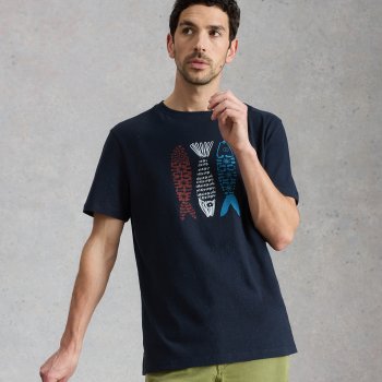 White Stuff Abersoch Tile Fish Graphic Tee - Navy