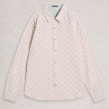 White Stuff Douglas Long Sleeve Dobby Organic Shirt - Natural