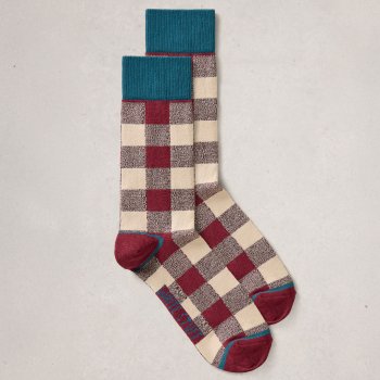 White Stuff Organic Gingham Texture Ankle Socks - Plum