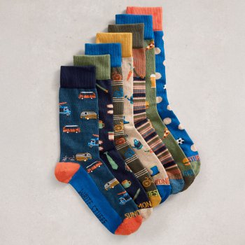 White Stuff Organic Day of the Week Socks - Green - 7 Pairs