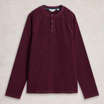White Stuff Helston Organic Long Sleeve Henley Tee - Dark Plum