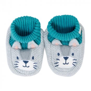 Frugi Noa Wildcat Knitted Booties - Grey
