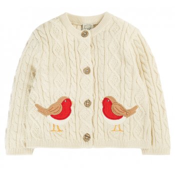 Frugi Lark Robin Cable Knit Cardigan - Natural