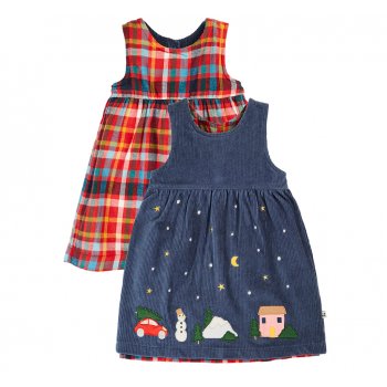 Frugi Rosalie Reversible Dress - Festive Check & Navy