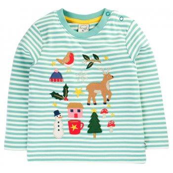 Frugi Winter Discovery Applique Stripe Top - Moss
