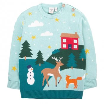 Frugi Elwood Winter Tales Knitted Jumper - Moss
