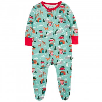Frugi Lovely Winter Drives Babygrow - Moss