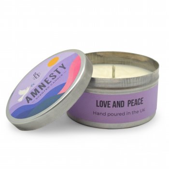 Amnesty Aluminium Travel Tin Candle - Love & Peace