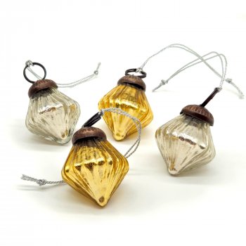 Antique Finish Gold & Silver Glass Baubles - Set of 8