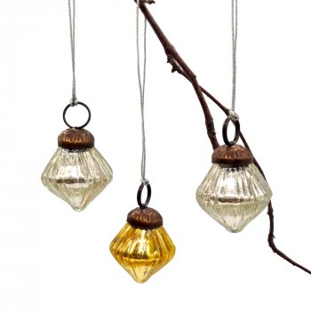 Antique Finish Gold & Silver Glass Baubles - Set of 8