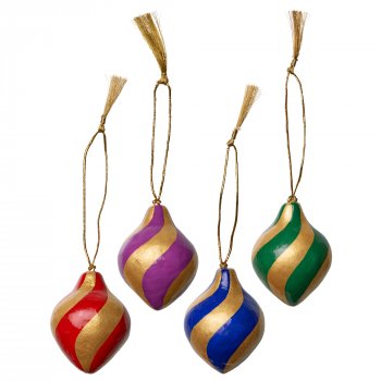 Gold Stripe Lantern Baubles - Set of 4