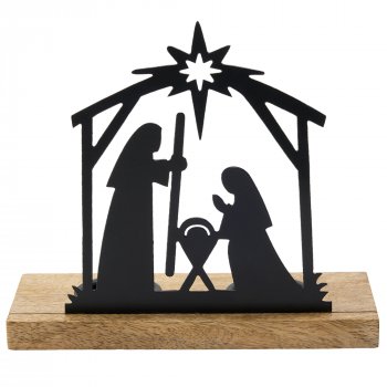 Metal Nativity Tealight Holder with Wooden Base - Small