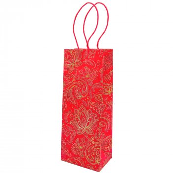 Fair Trade Red Paisley Lokta Bottle Bag
