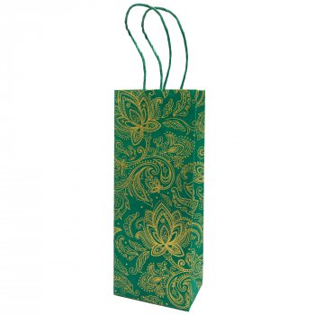 Fair Trade Green Paisley Lokta Bottle Bag