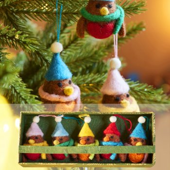Felt Robin Decorations - Set of 5