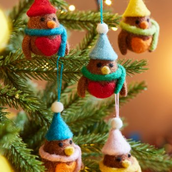Felt Robin Decorations - Set of 5