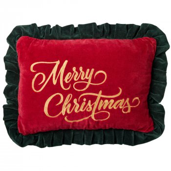 Merry Christmas Embroidered Velvet Cushion - Red - 50x35cm