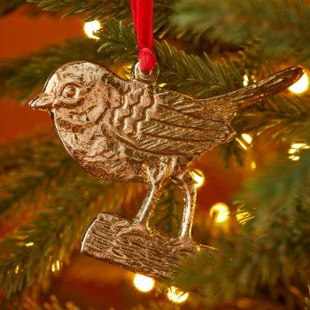 Gold Metal Robin on Branch Decoration