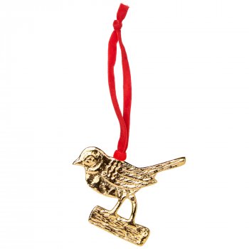 Gold Metal Robin on Branch Decoration