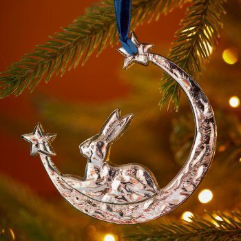 Silver Metal Hare Moon Decoration