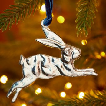 Silver Metal Leaping Hare Decoration