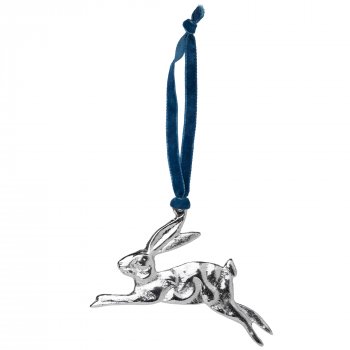 Silver Metal Leaping Hare Decoration